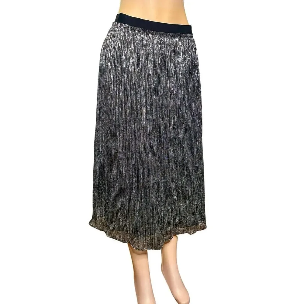 Loft Women’s Velvet‎ Waist Shimmer Crinkle Lurex Metallic Midi Skirt Size Small